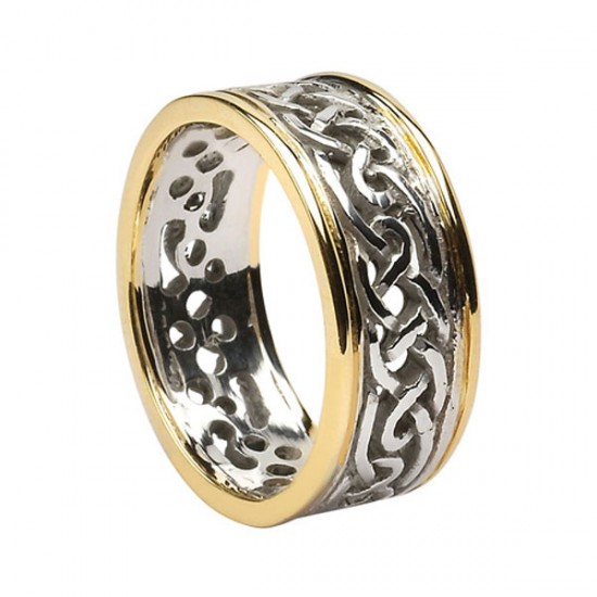 Gold Round Celtic Knot Wedding Ring with Yellow Gold Trim