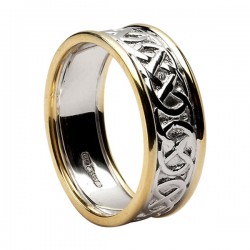 White Gold Pierced Celtic Knot Wedding Ring with Yellow Gold Trim