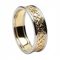 Yellow Gold Pierced Celtic Knot Wedding Ring with White Gold Trim