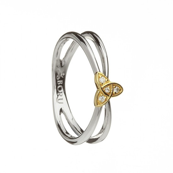 Silver with Gold Trinty Knot Split Celtic Ring