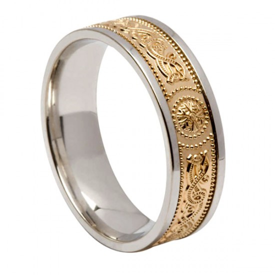 Silver Wedding Ring with Gold Warrior Shield