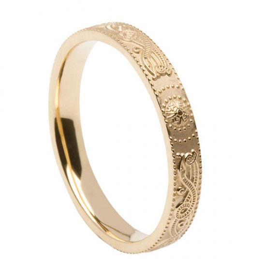 Narrow Comfort Fit Warrior Shield Gold Wedding Ring