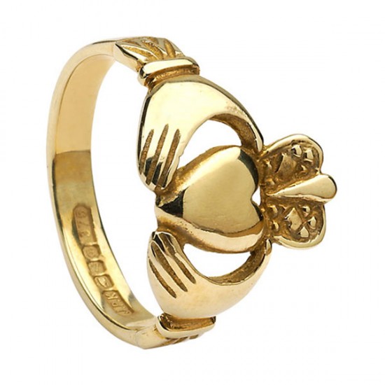 Gold Ladies Large Faced Claddagh Ring 