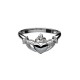 Silver Contemporary Claddagh Ring with Cubic Zirconia Heart