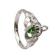 Silver Ladies Green Cubic Zirconia Stone Set Claddagh Ring