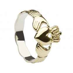 Gold On Silver Classic Ladies Claddagh Ring With Celtic Weave Shank