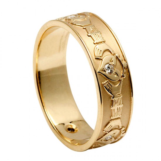 Gold Diamond Set Claddagh Wedding Ring