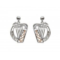 Silver and Rose Gold Celtic Harp Earrings 