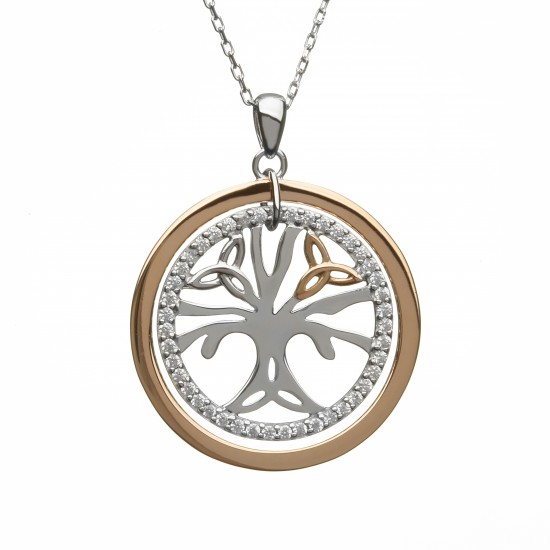 Silver and Rose Celtic Tree Of Life Pendant 