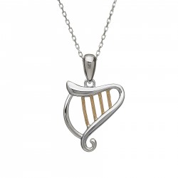 Silver and Rose Gold Celtic Harp Pendant 