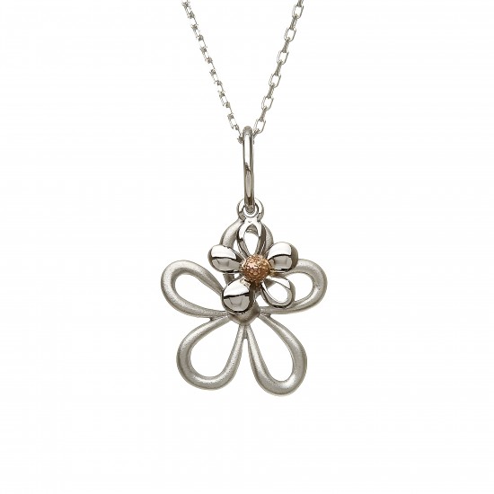Silver and Rose Gold Small Double Petal Pendant