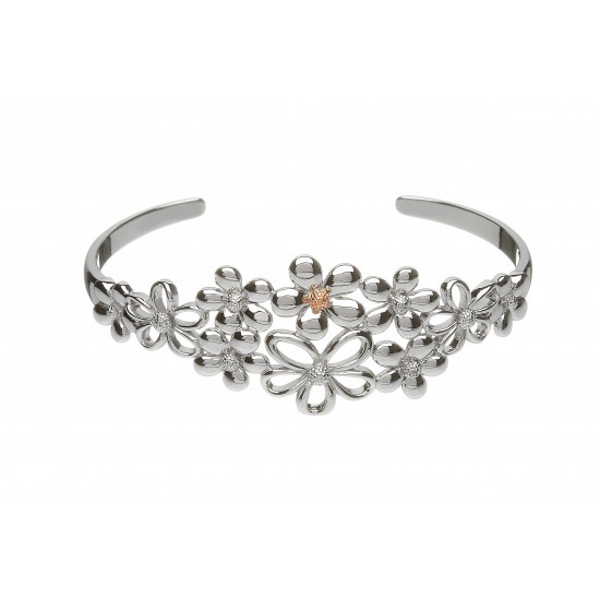 Silver and Rose Gold Multi Petal Cluster Bangle