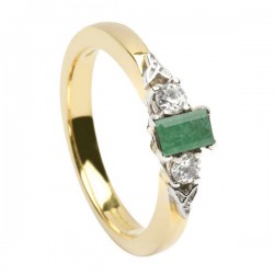 Gold Emerald and Diamond Promise Ring