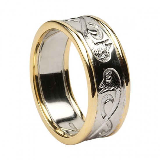 White Gold Le Cheile - Together - Celtic Wedding Ring with Yellow Gold Trim