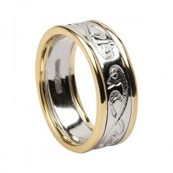 White Gold Le Cheile - Together - Celtic Wedding Ring with Yellow Gold Trim