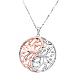 Silver Circular Rose Gold Plated Ying Yang Two Tone Tree of Life Pendant