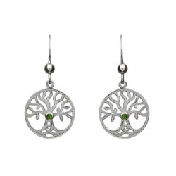 Sterling Silver Tree of Life Drop Earrings with CZ Stone
