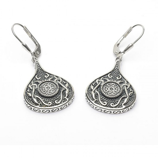 Silver Oxidised Celtic Teardrop Earrings