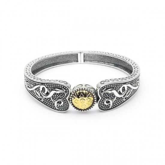 Silver Oxidised Celtic Wide Bangle with 18K Gold Bead